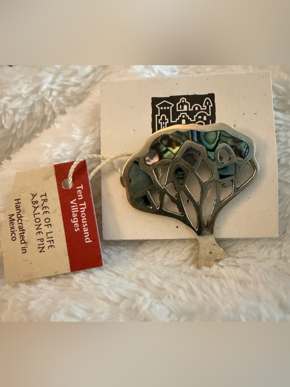 Ten Thousand Villages Tree of Life Abalone Brooch - Iridescent Green